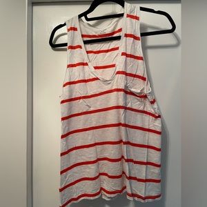 Madewell slub style v-neck tank, red and white stripe